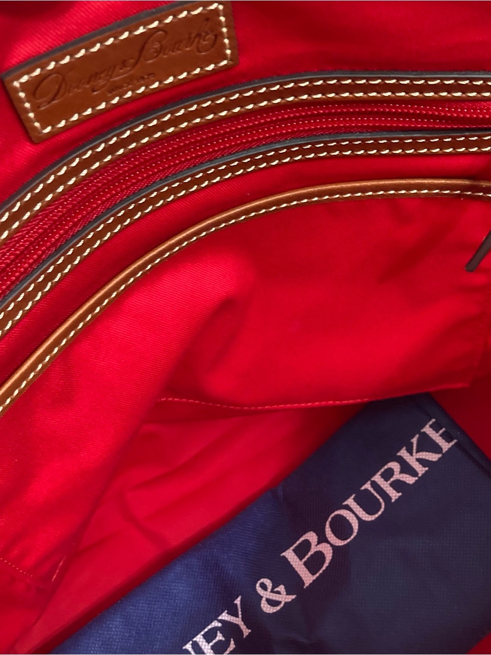 Dooney & Bourke Gray and Bright Blue Pebble Leather Tote with Brown Handles - Picture 7 of 10